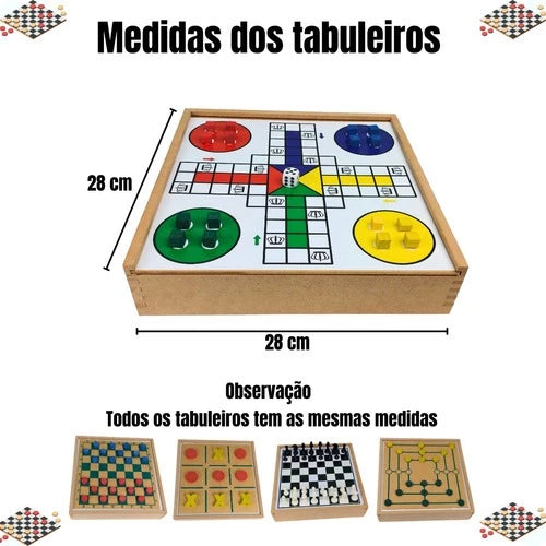 Jogos de Mesa 5x1 Xadrez, Dama, Ludo, Trilha, Jogo da Velha Educativos Jogos Classicos Zaramela