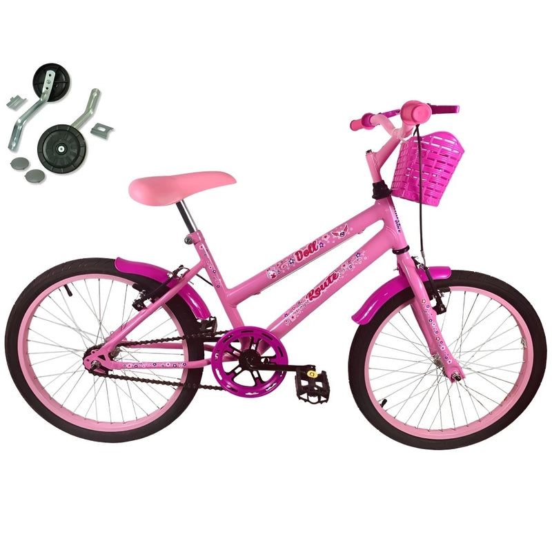 Bicicleta Infantil Aro 20 Feminina + Cesta + rodinhas