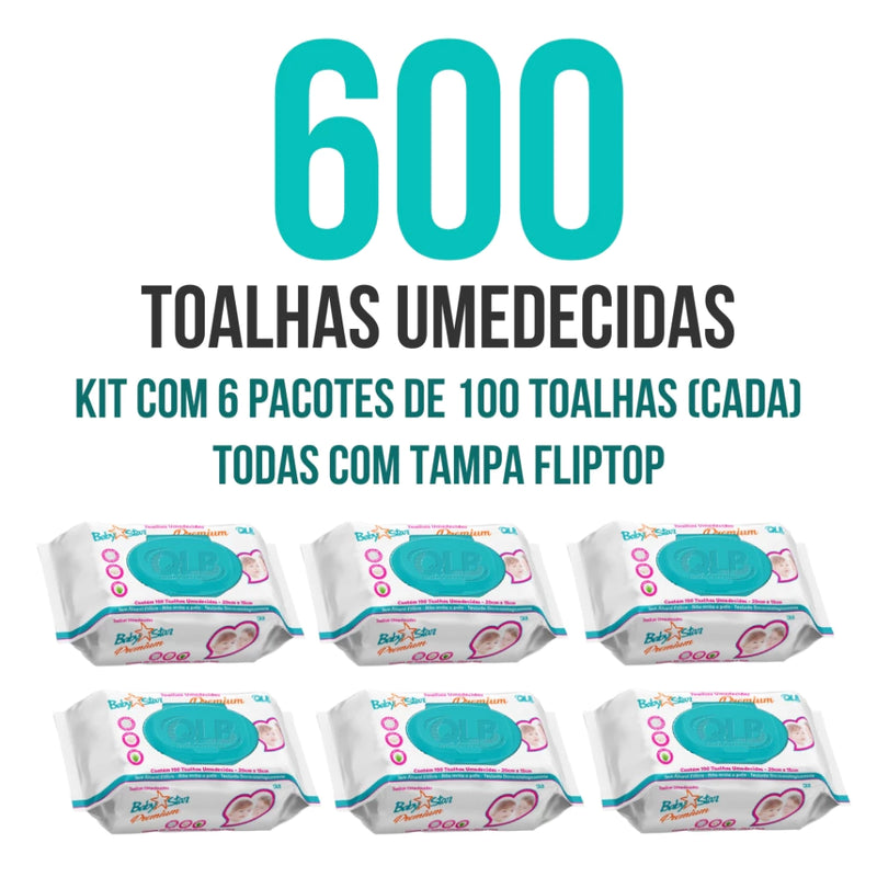 Kit com 6 Lenços/Toalhas Umedecidas Baby Star C/100