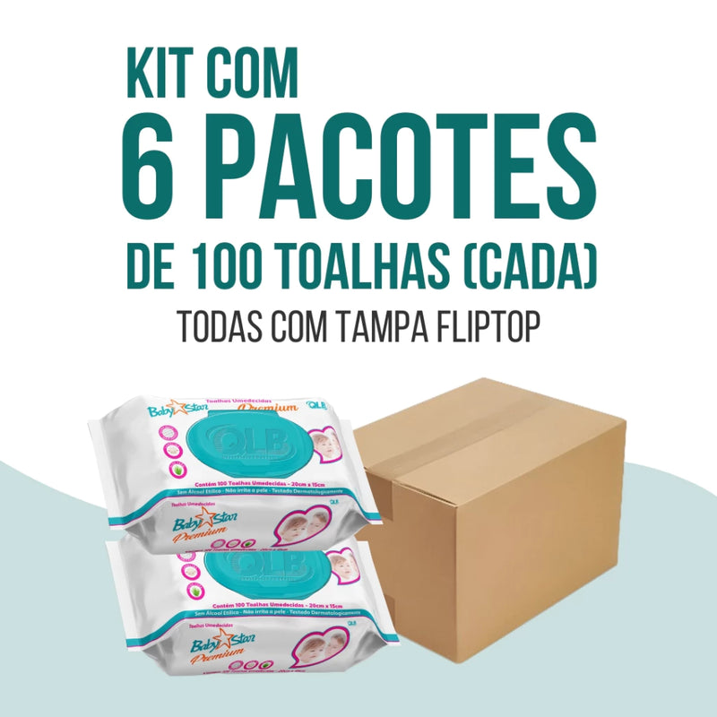 Kit com 6 Lenços/Toalhas Umedecidas Baby Star C/100